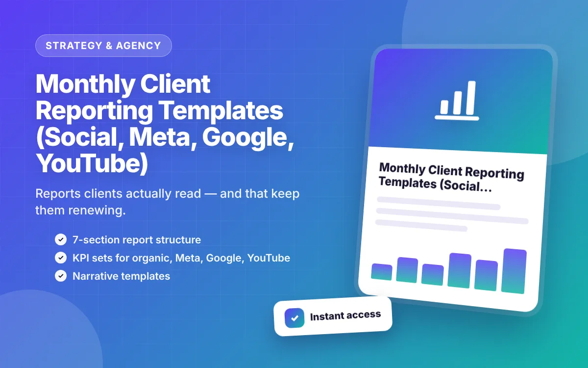Monthly Client Reporting Templates (Social, Meta, Google, YouTube)
