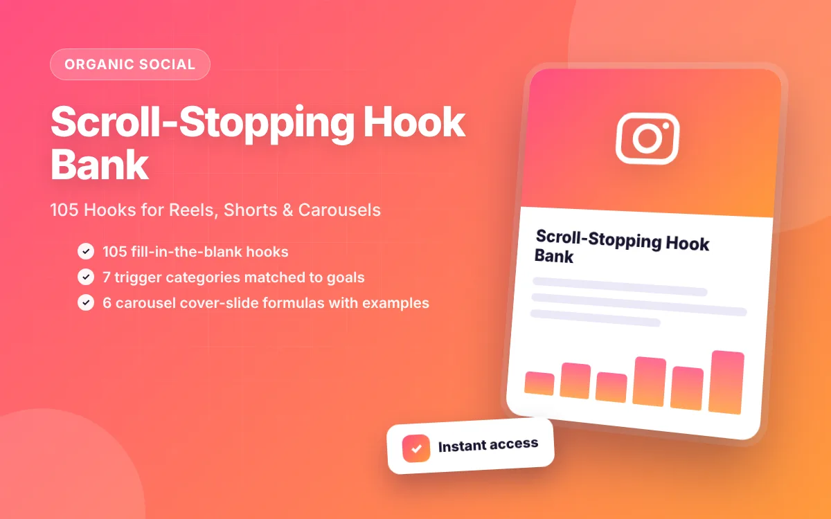Scroll-Stopping Hook Bank: 105 Hooks for Reels, Shorts & Carousels
